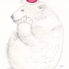 Kerstbeer met muts aan het denken. | Cle