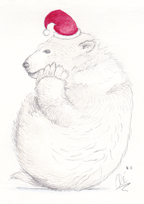 Kerstbeer met muts aan het denken. | Cle